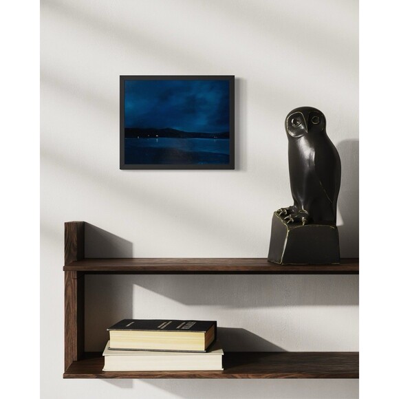 Original Oil Painting Landscape Lake Crescent Nocturne Deep Blue PNW 8x10 Signed - Picture 5 of 7